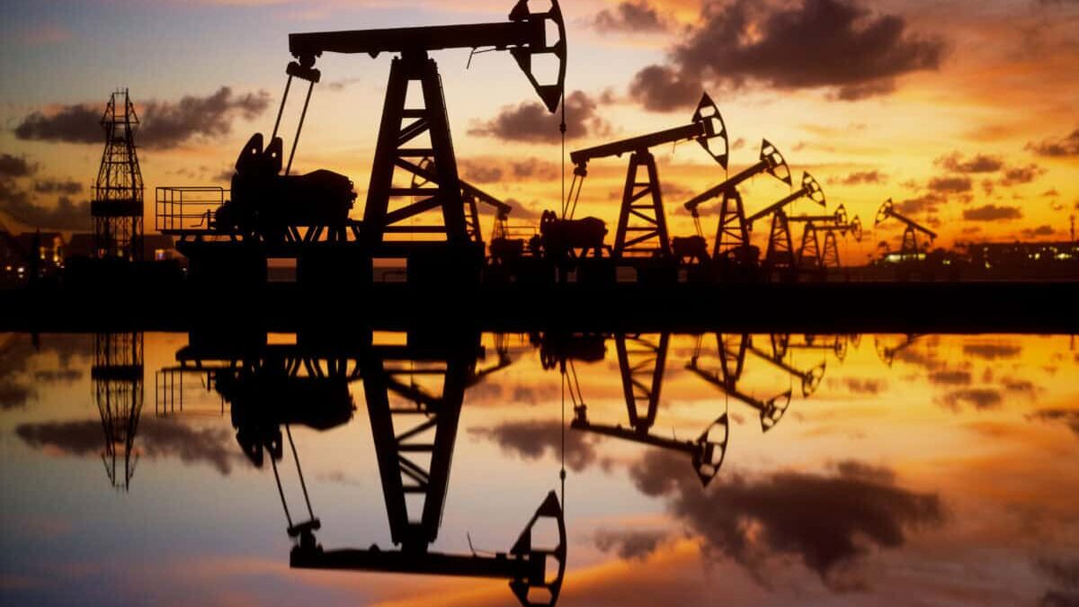 oil pumps at sunset