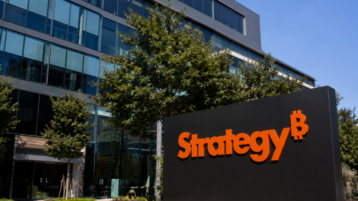 Strategy office logo outside its building
